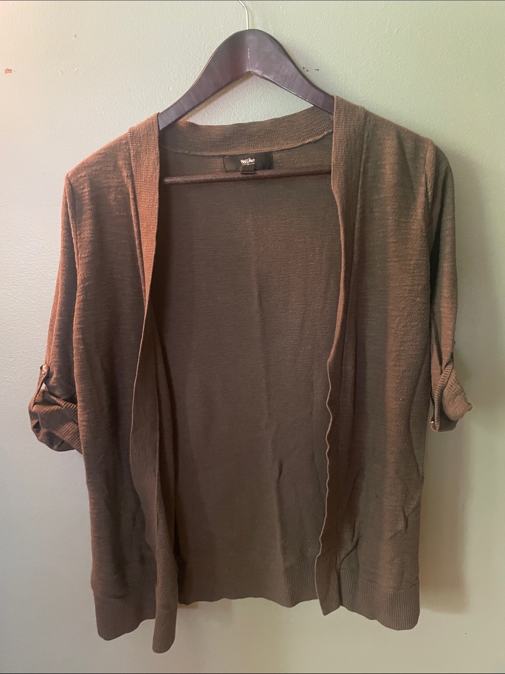 Army Green Open-Front Short-Sleeve Cardigan